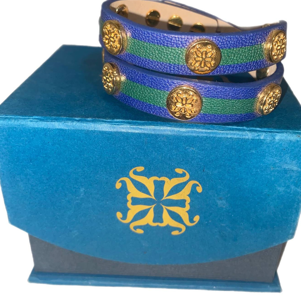 Rustic Cuff Blue and Green Bracelet with Gold Accents